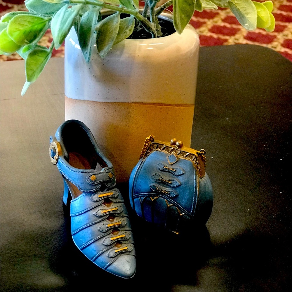 just the right blue miniature shoe and purse